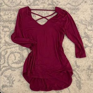 Front Crisscrossing Top, low back Blouse maroon